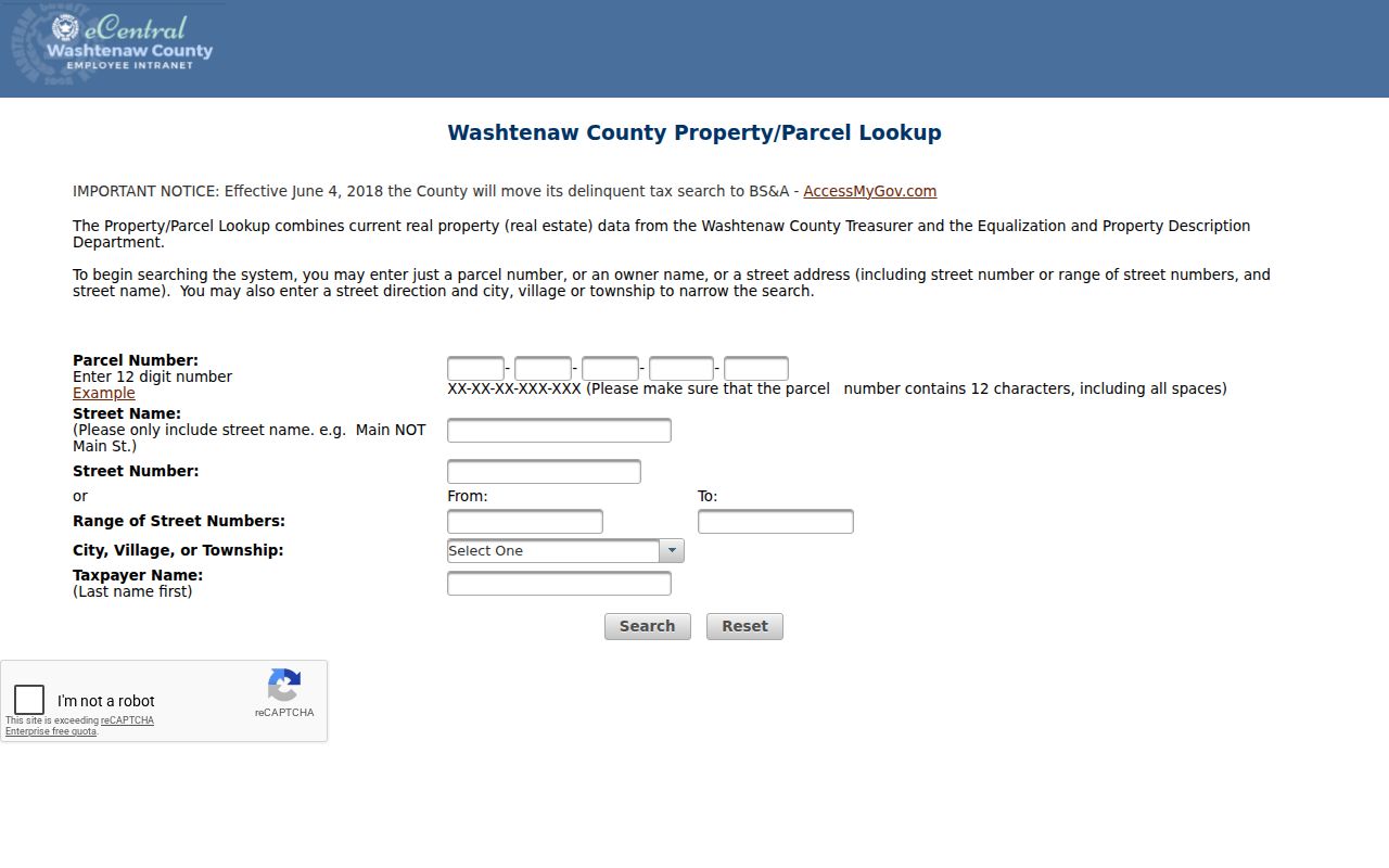 Ypsilanti Township residents directory Parcel Lookup search fields