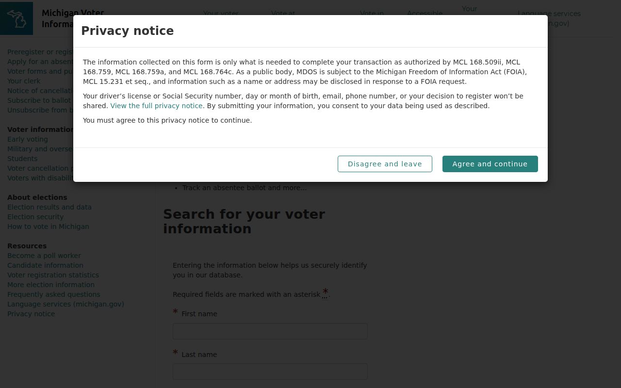 Ypsilanti Township residents directory Michigan voter lookup form