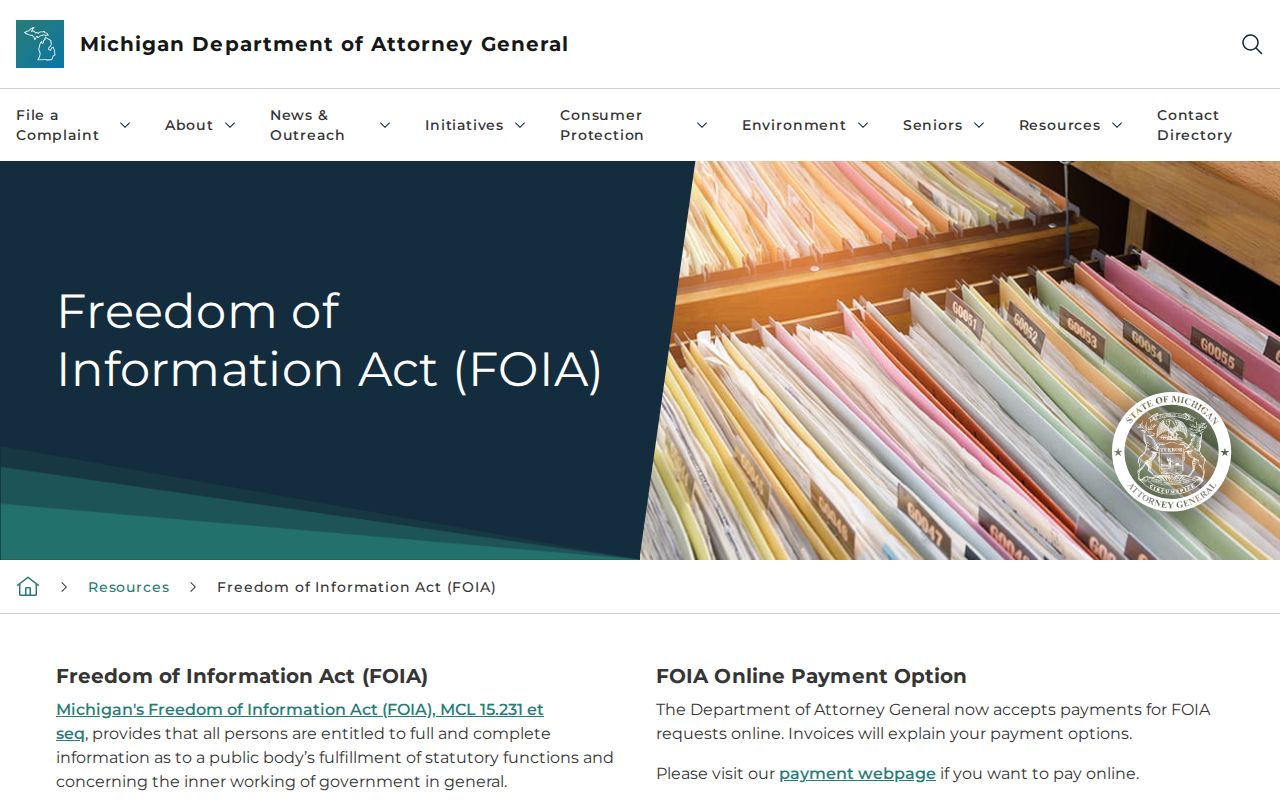 Ypsilanti Township residents directory Michigan FOIA access guidance
