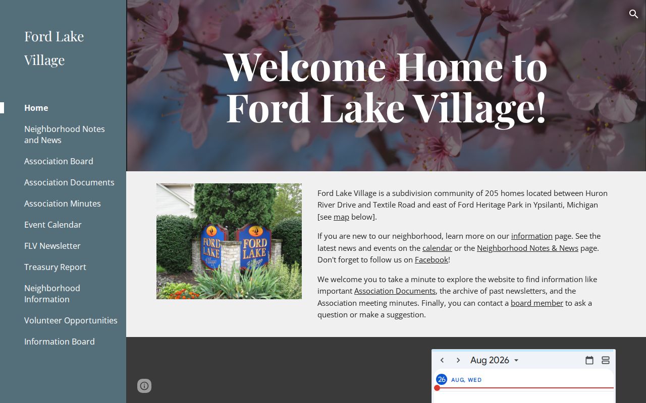Ypsilanti Township neighbors Ford Lake Village association information