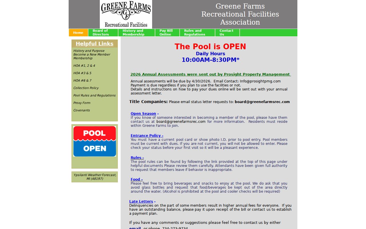 Ypsilanti Township neighbors Greene Farms recreation association details
