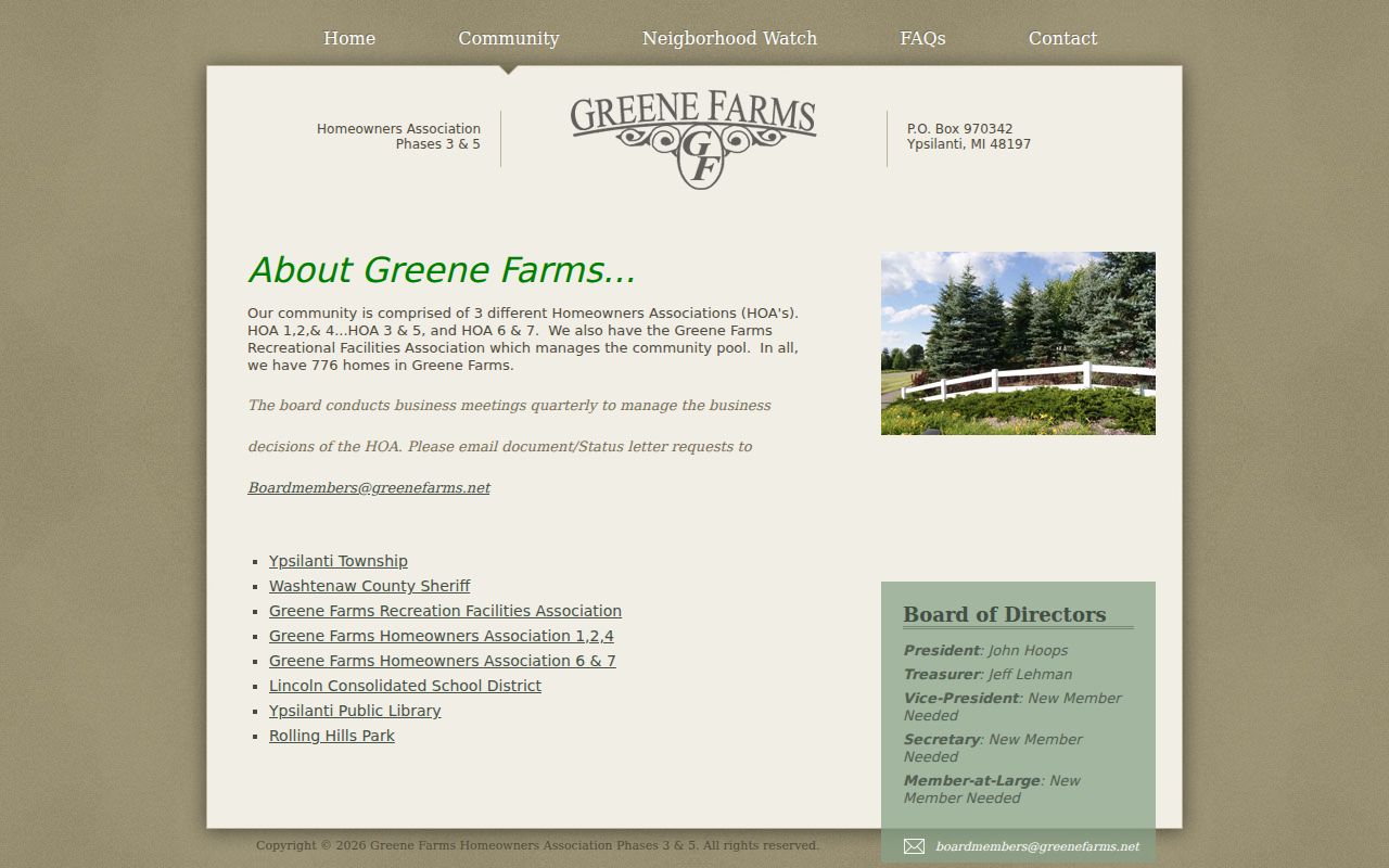 Ypsilanti Township neighbors Greene Farms community association information