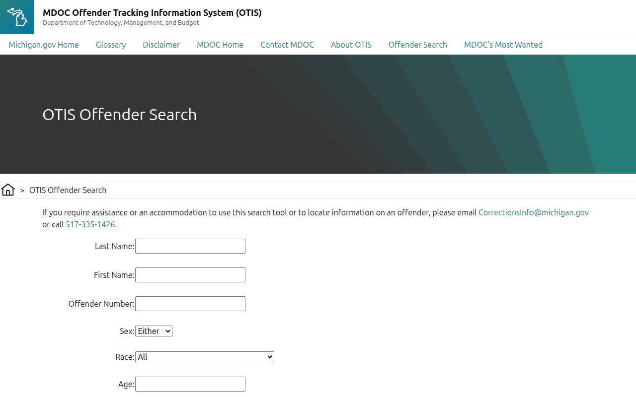 Ypsilanti Township resident lookup OTIS search form