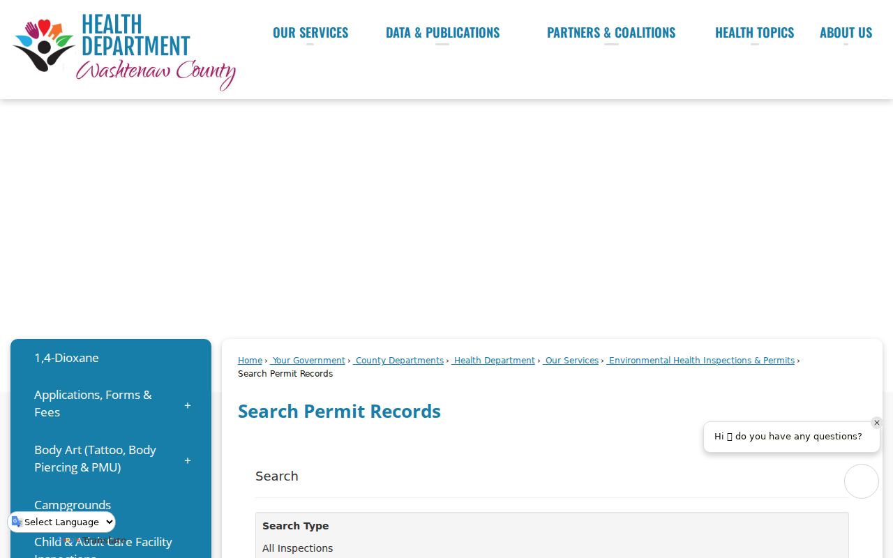 Ypsilanti Township street directory county permit search